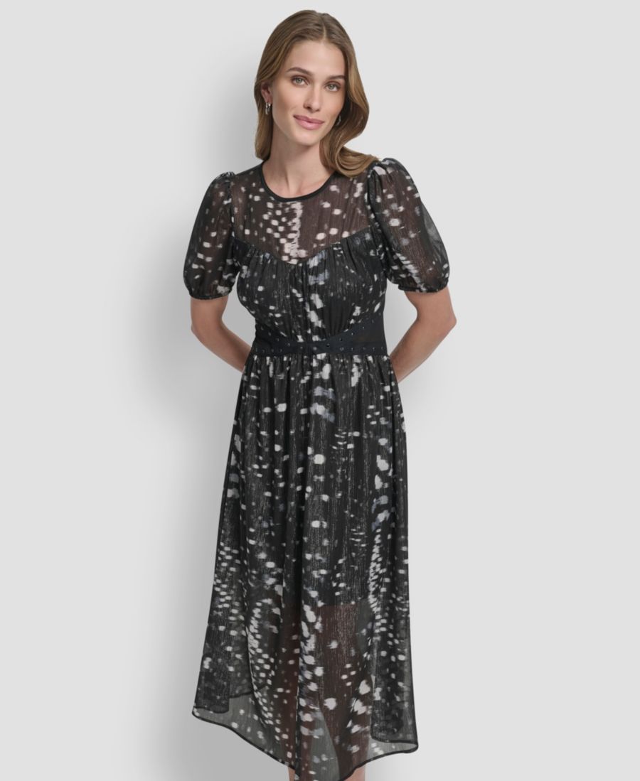 

Женское миди-платье с расклешенной юбкой и жатой отделкой DKNY, Reflected Lights