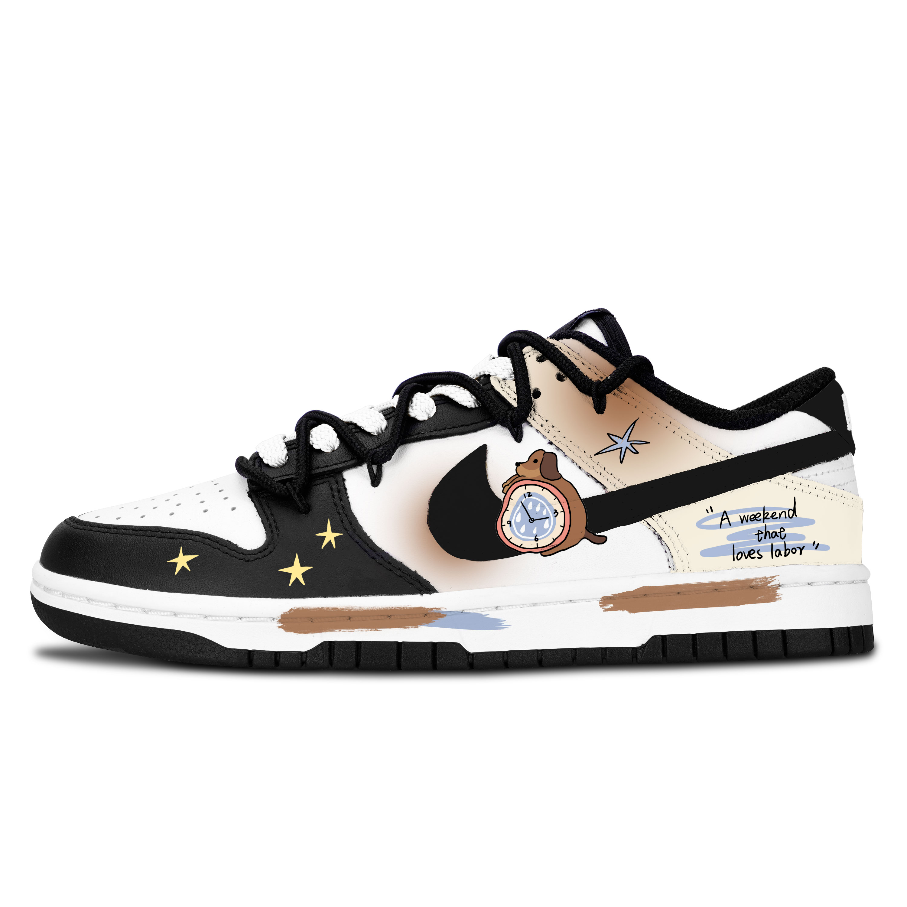 

Nike Низкие кожаные кроссовки Dunk Black White, Canine Zodiac с противоскользящим и износостойким покрытием, легкие и с амортизацией