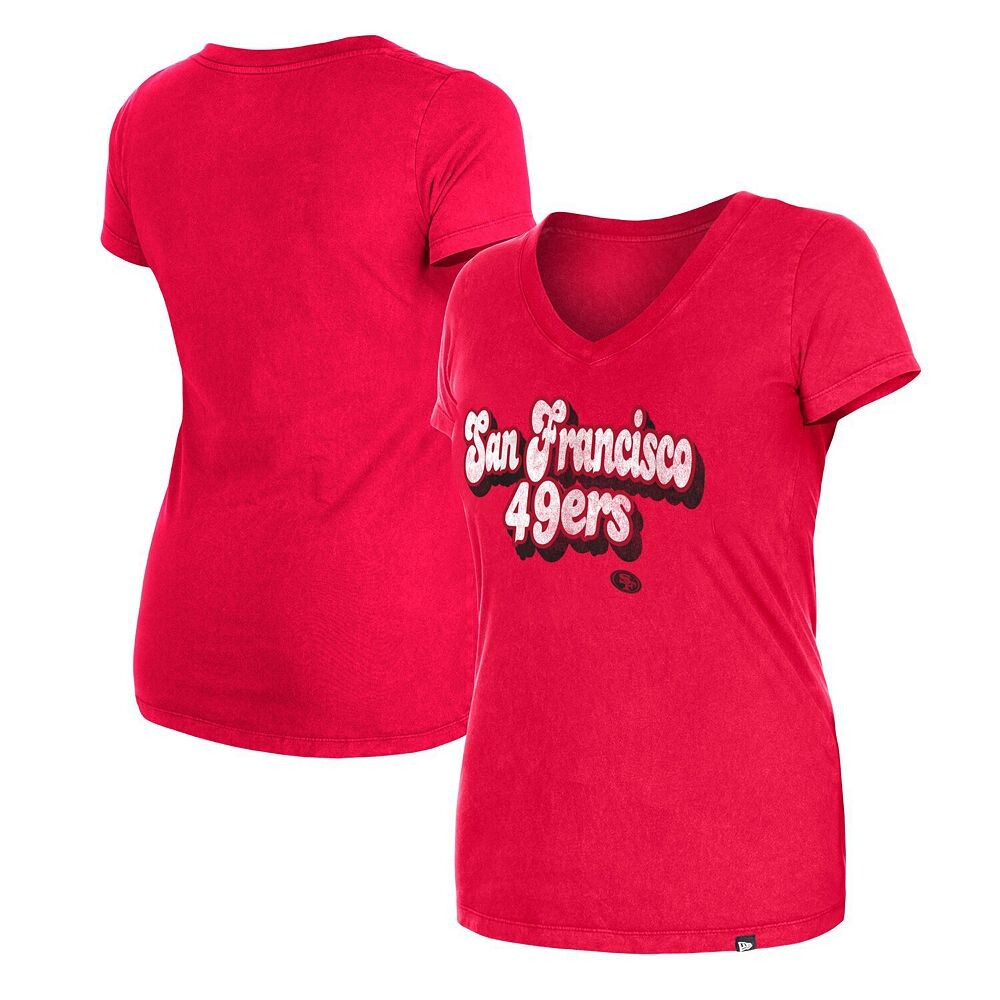 

Женская футболка New Era Scarlet San Francisco 49ers Enzyme Wash с низким v-образным вырезом, красный