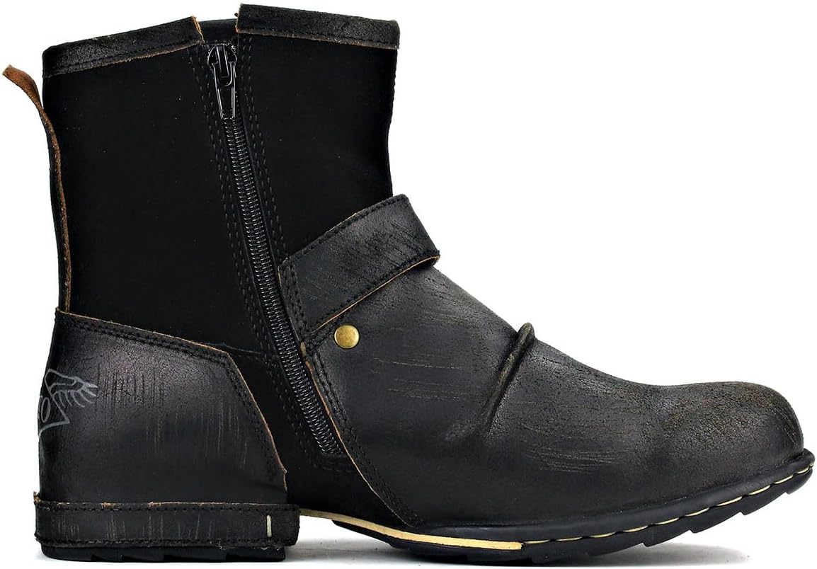 Мужские ботинки COWSDELLA Chukka Biker Cowboy стильные мотоциклетные боевые походные модные повседневные ботинки из коровьей кожи с боковой молнией 5008-1-DD1D2, черный — фото 4