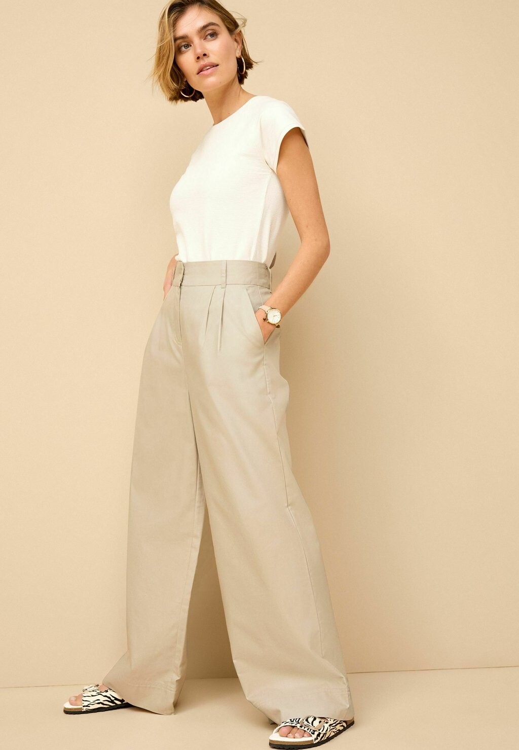 

Брюки Wide Leg Petite Next, бежевый