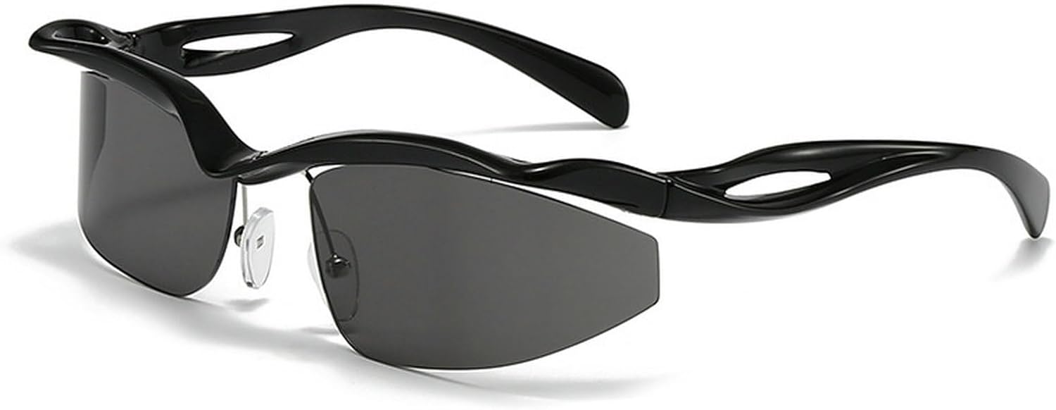 

Женские солнцезащитные очки в стиле «кошачий глаз» в панк-стиле, модель 2024 года, роскошные солнцезащитные очки с обтекаемой формой для женщин, спортивные, полуободковые, с защитой от УФ-излучения mincl, Black