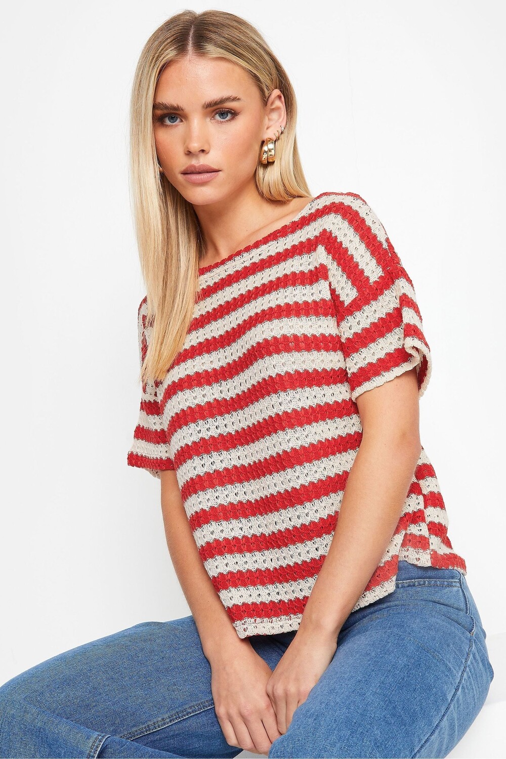 

Топ крючком с короткими рукавами в полоску Pixiegirl Petite, красный