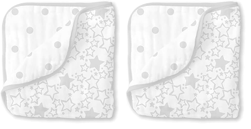 

Swaddle Designs 4-слойное хлопково-муслиновое роскошное одеяло, Cuddle and Dream для малышей и малышей, 46x46 дюймов, стерлинговый блеск и точки (2 шт. в упаковке) SwaddleDesigns, Sterling Gray