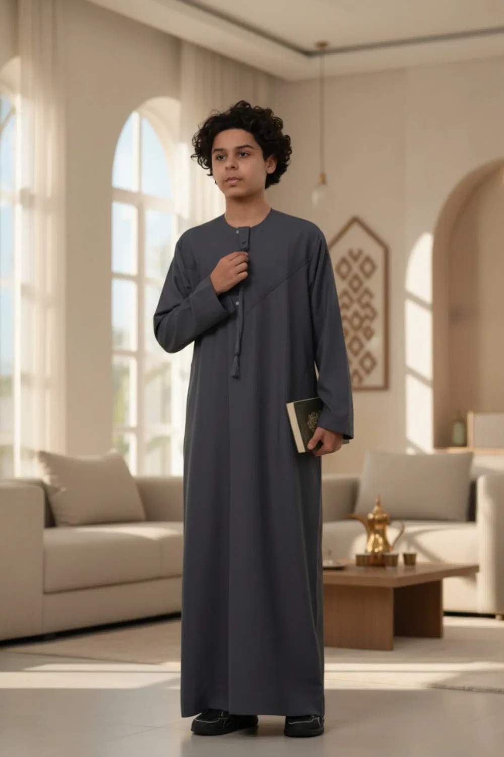 Moroccan thobe для мальчиков с вышивкой Infinity Leather, серый