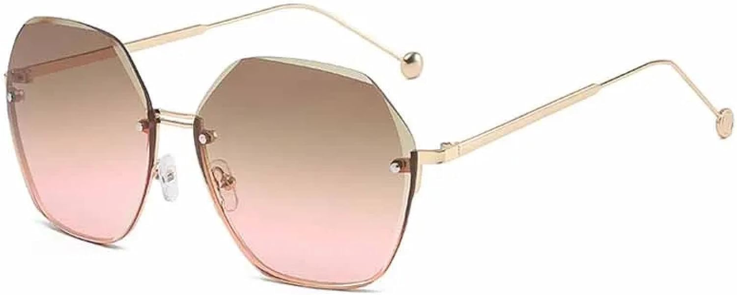 

Солнцезащитные очки без оправы, многоугольные, в стиле ретро, ​​классические, роскошные, для вождения и путешествий, с защитой от УФ-излучения UV400 TKKTLLT, Gold Tea Pink