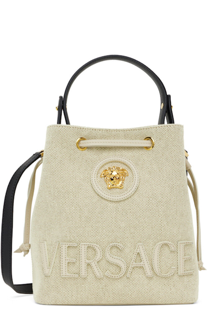 

Сумка из бежевой ткани и телячьей кожи Versace