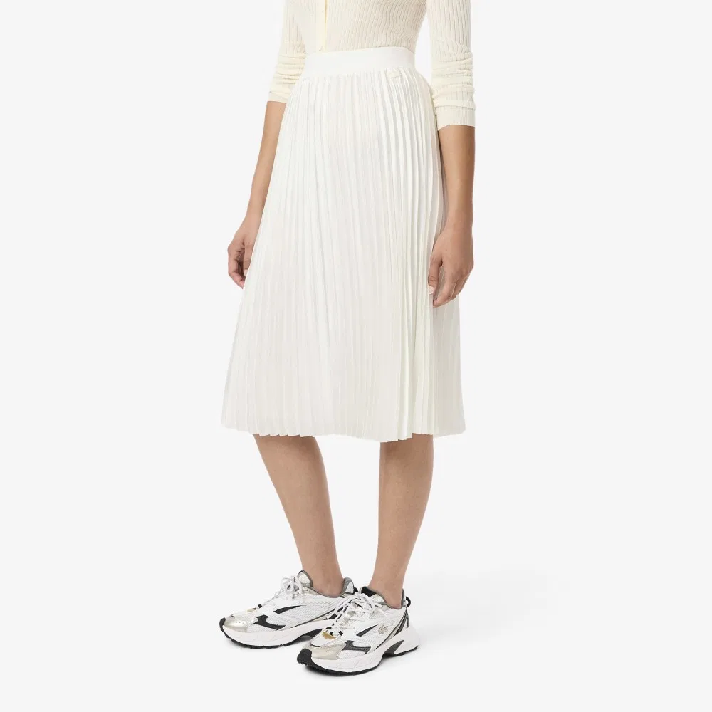 Юбка Lacoste плиссированная длинная с логотипом, офф-вайт — фото 2