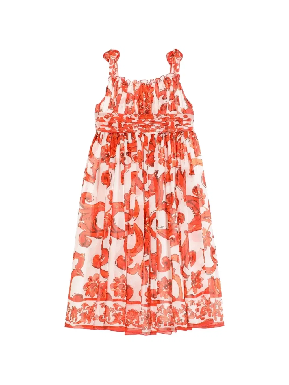Шифоновое платье с принтом майолики Dolce & Gabbana Kids, красный