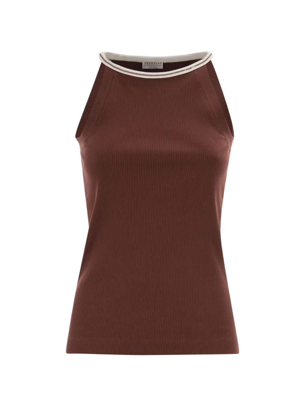 

Майка в рубчик с круглым вырезом Brunello Cucinelli, коричневый