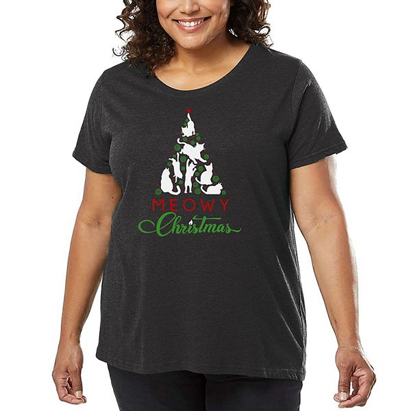 

Футболка с принтом Meowy Christmas Tree для женщин plus size La Pop Art, Grey, Серый, Футболка с принтом Meowy Christmas Tree для женщин plus size La Pop Art, Grey