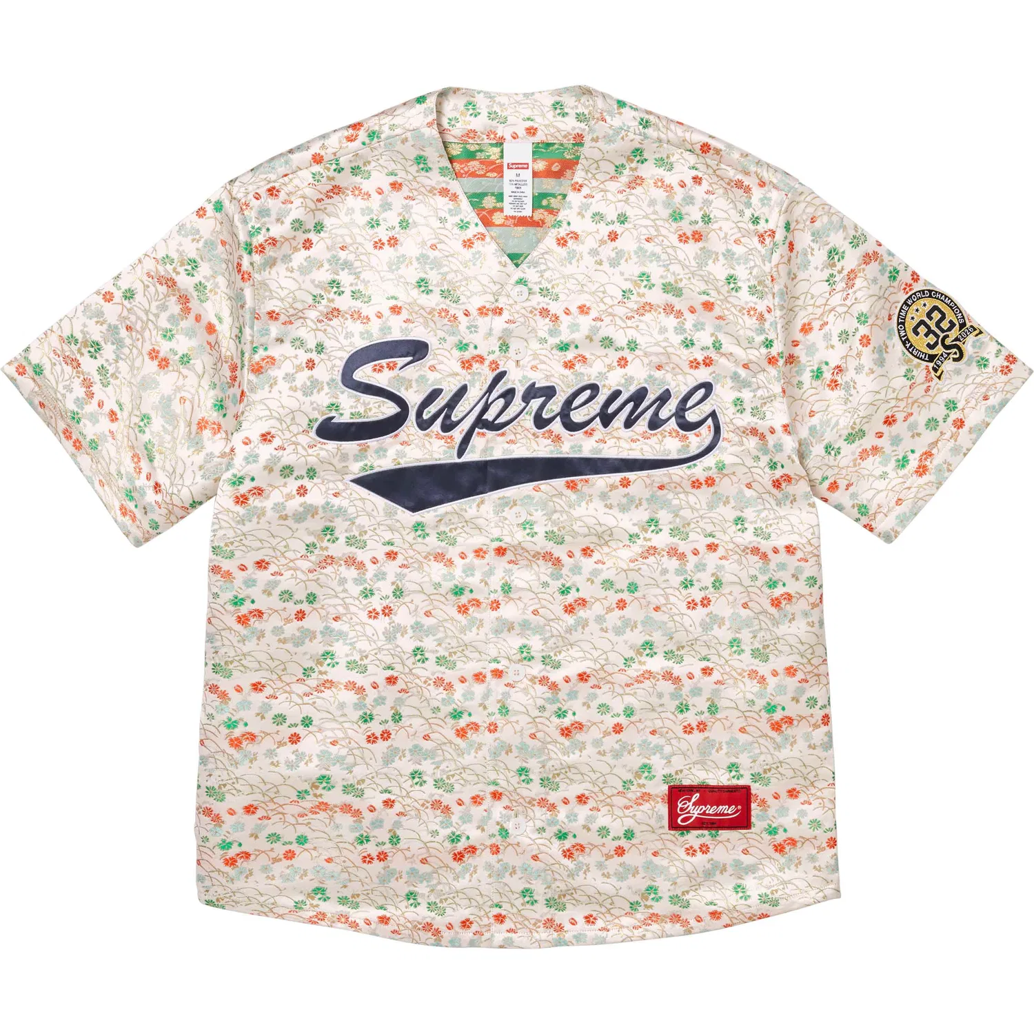 Бейсбольная куртка-джерси флорал жаккард унисекс SS26 WEEK5 Supreme, White