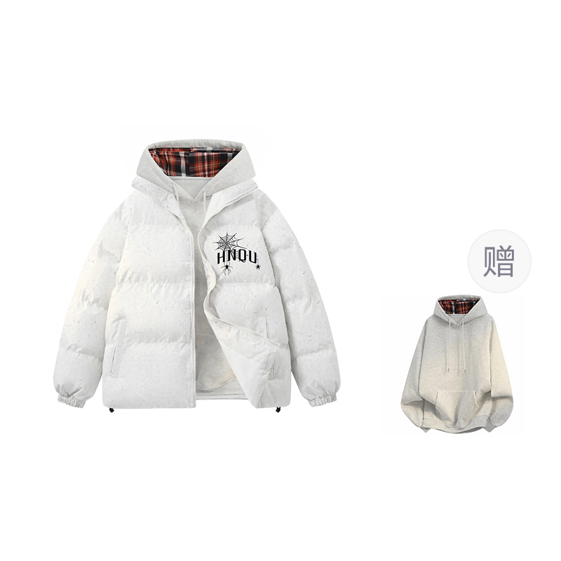 

Пуховик Unisex Stand Collar утепленный стеганый HUANQIU, белый heather серый (with plaid sweatshirt)