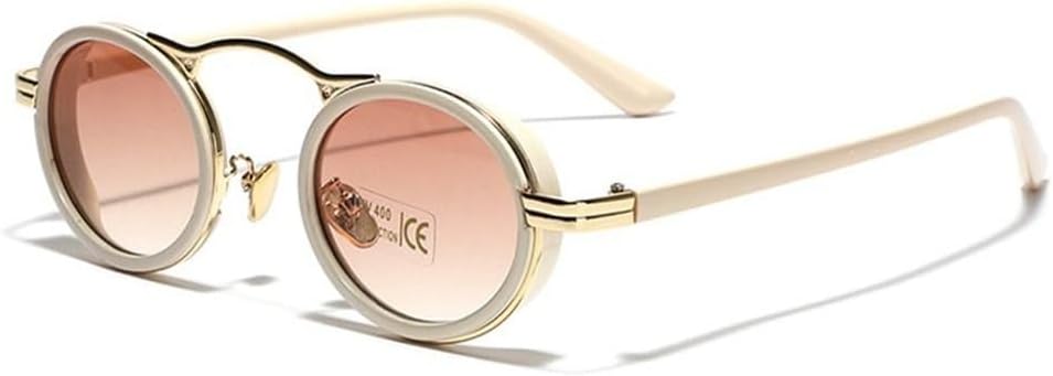 

Панк-солнцезащитные очки для женщин, модные овальные солнцезащитные очки в винтажном стиле с металлической оправой, маленькие женские очки с защитой UV400 JWMSXYQR, Beige-tea