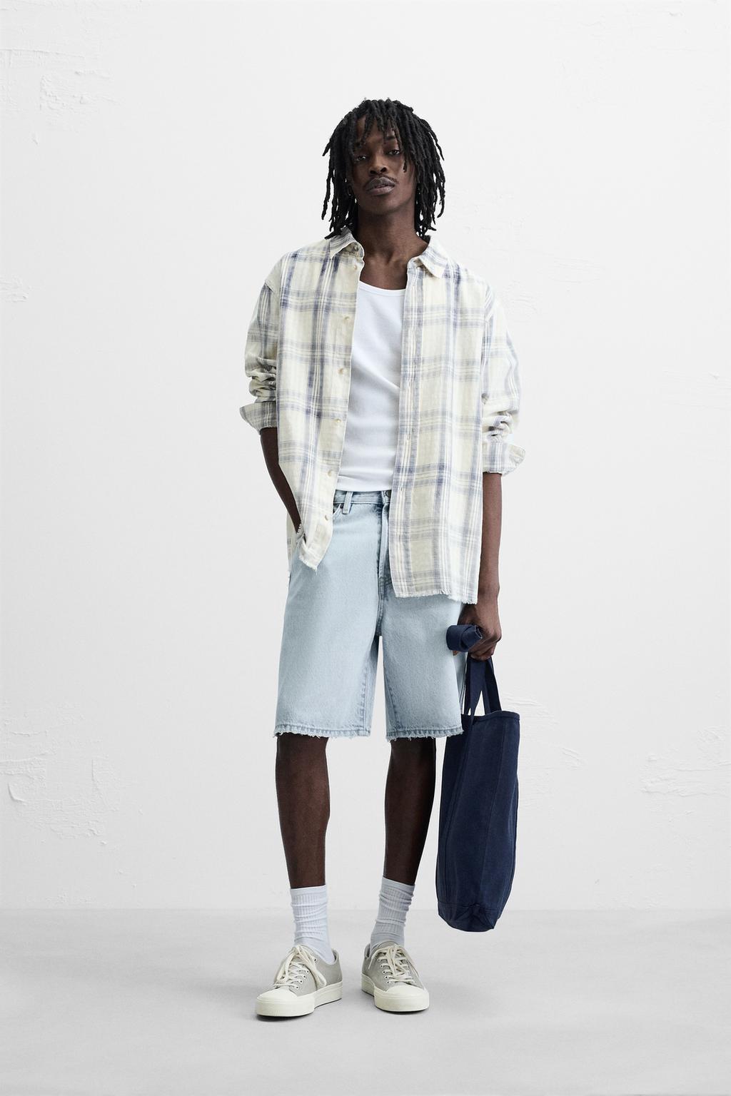 

Джинсовые шорты-бермуды с прямыми штанинами ZARA, светло-синий