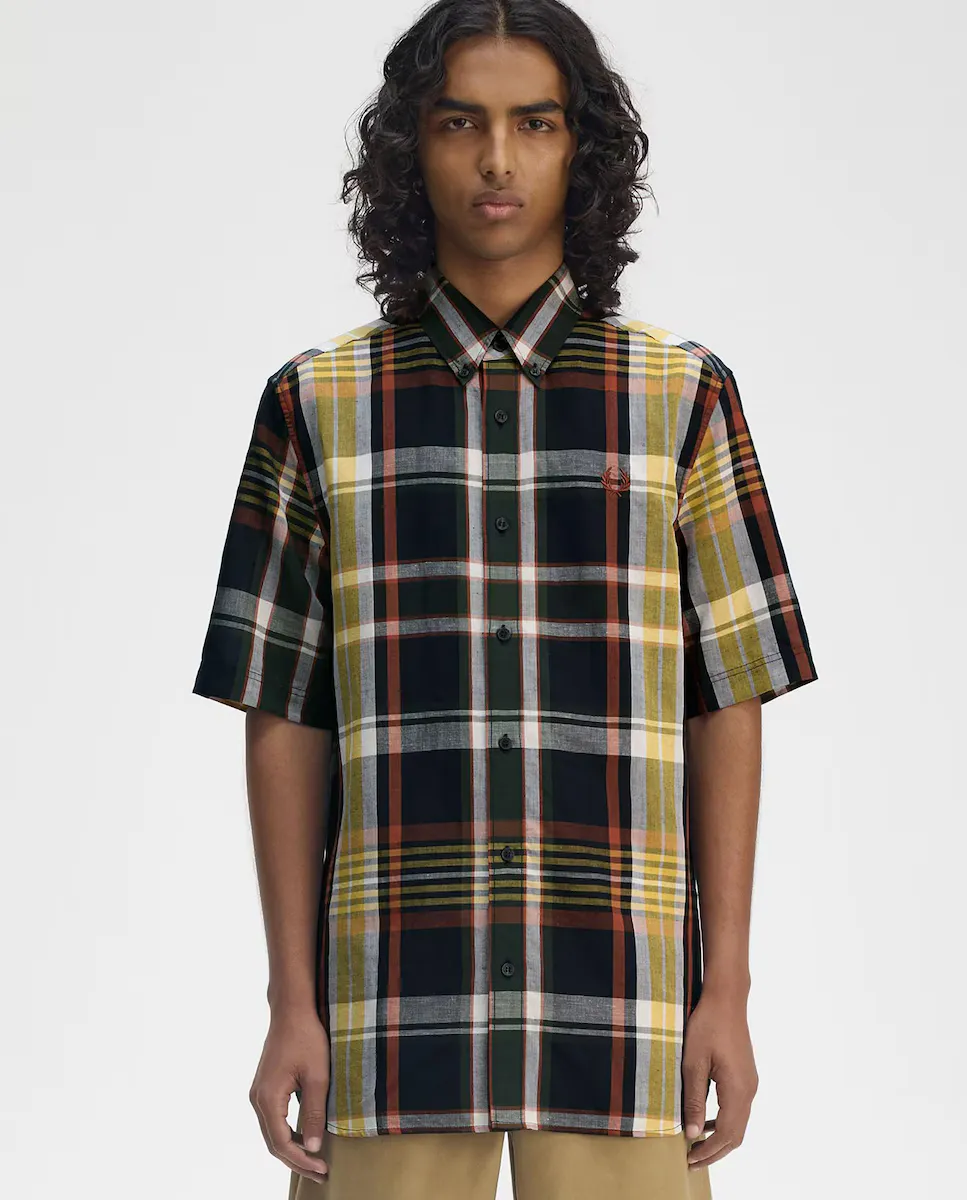 

Мужская рубашка в клетку с короткими рукавами Fred Perry, темно-синий