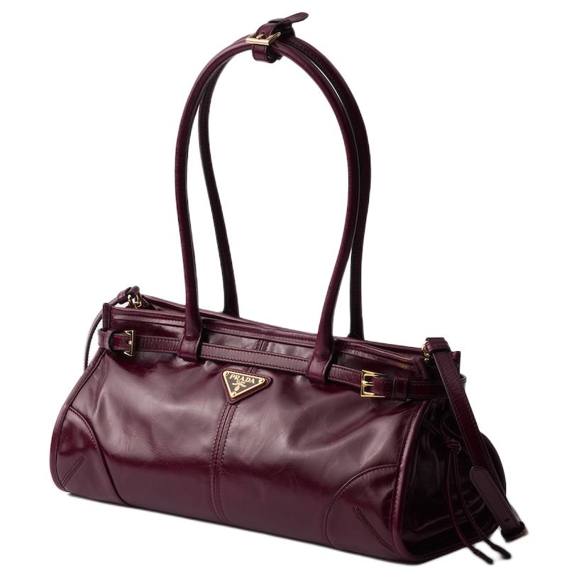 PRADA Сумка женская средняя Calfskin бордово-красная — фото 2