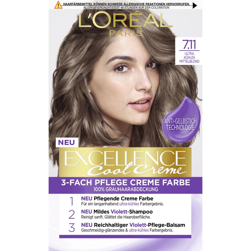 

Cool Creme Coloration 7.11 Ультра холодный средний блондин L’Oréal Paris, 1 шт.