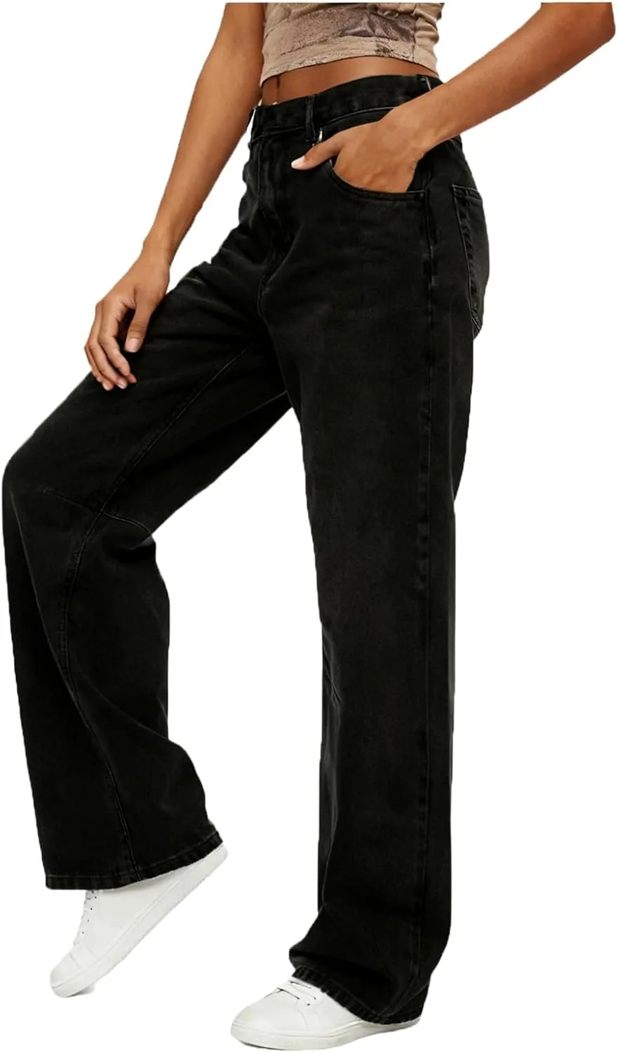 Прямые джинсы с высокой талией для женщин stretch denim с карманами — фото 4
