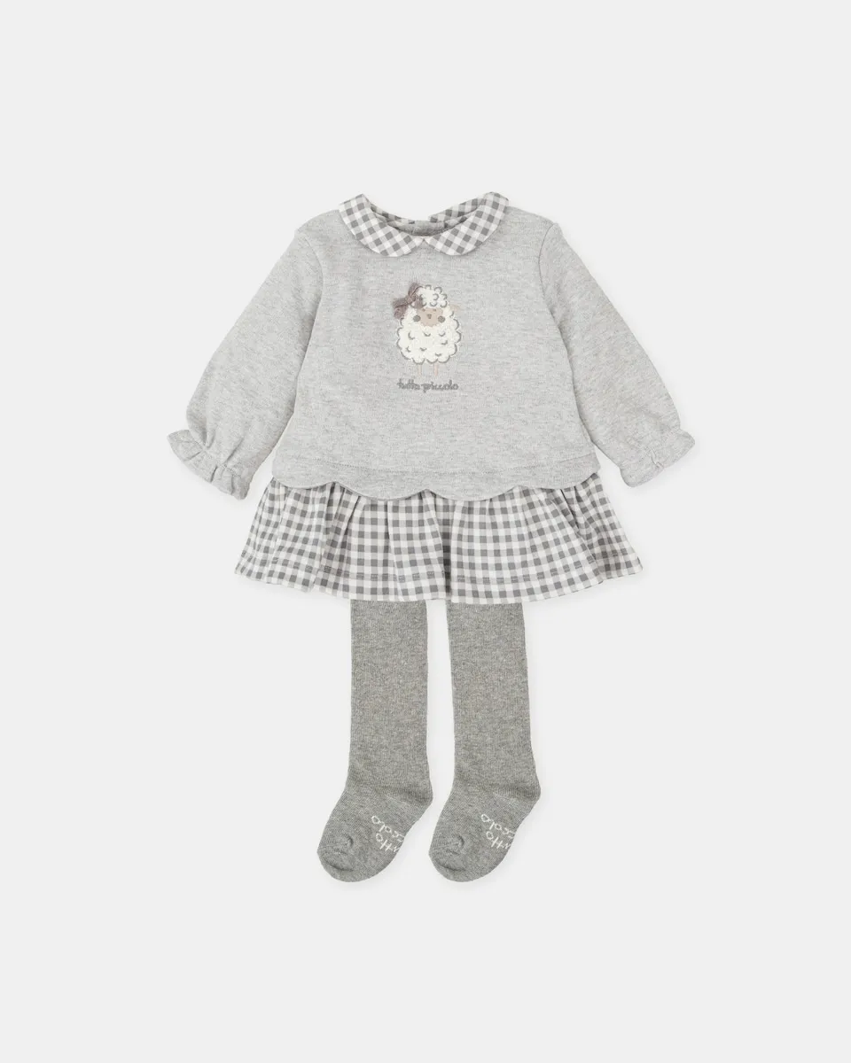 

Комплект для малыша: серое платье с овечкой и колготки Tutto Piccolo, серый