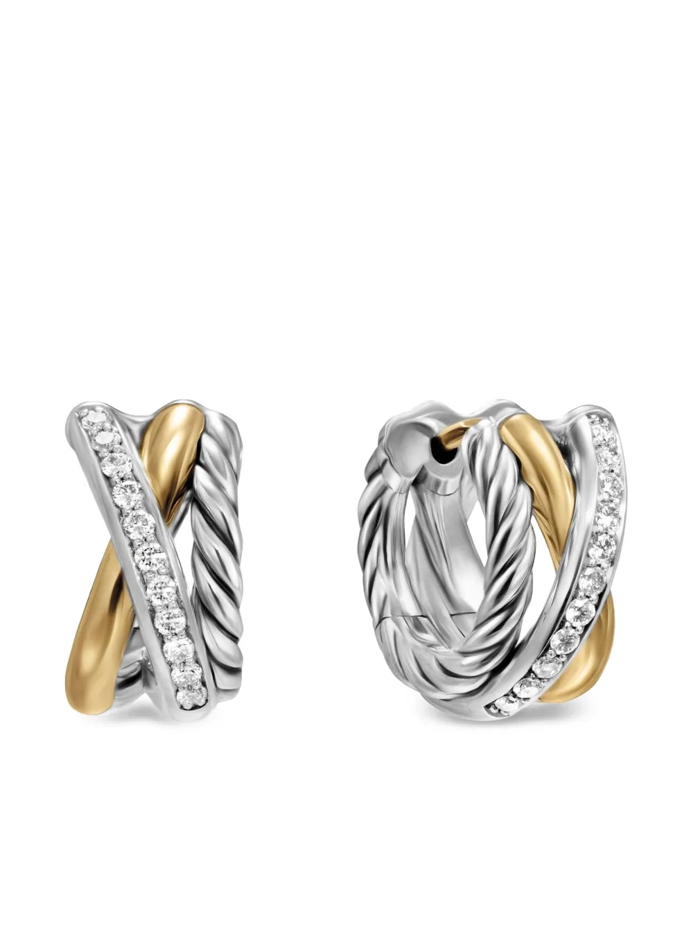 

Серьги-кольца Crossover Three Row из желтого золота и серебра с бриллиантами (13 мм) David Yurman, серебяный