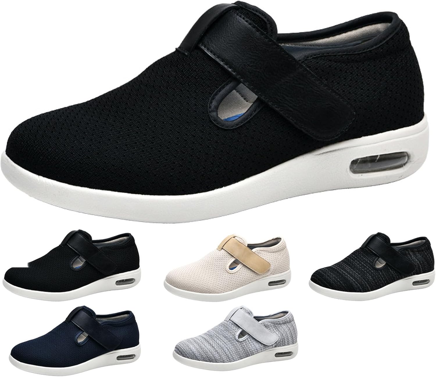 

Кроссовки bumuam Extra Wide для ходьбы при отеке, полностью регулируемые застежки, обувь широкого размера для пожилых, кроссовки с воздушной подушкой для ходьбы для пожилых с отекшими ногами, уличные, мужские 11.5, черный