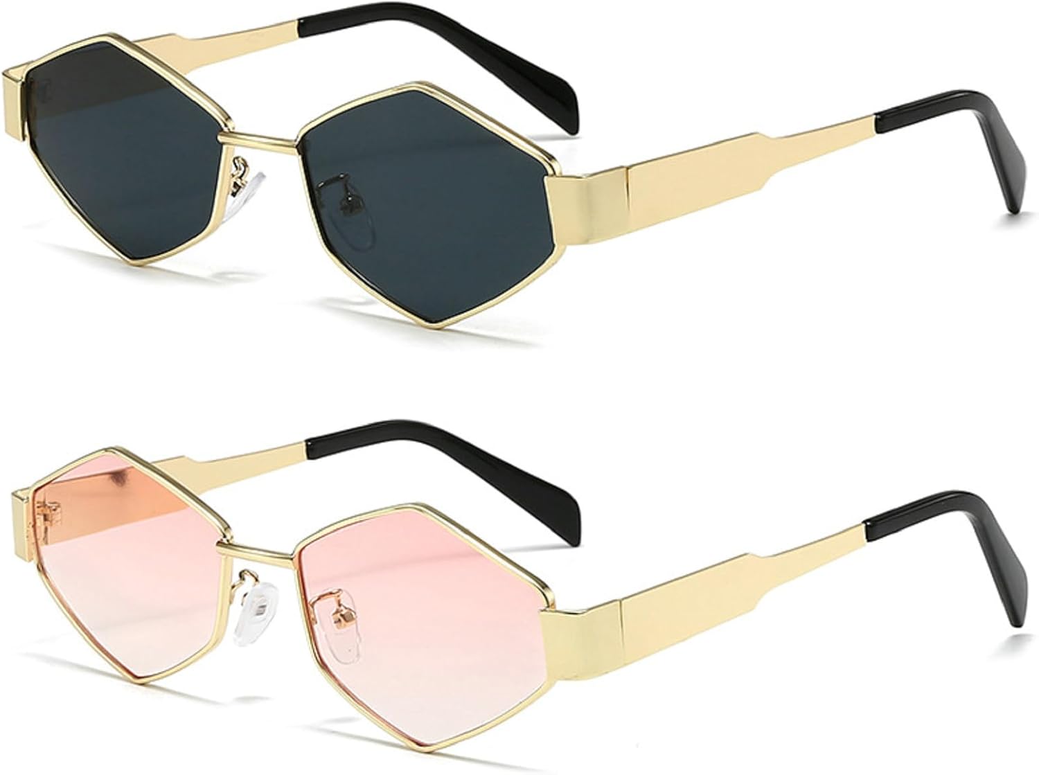 

Солнцезащитные очки Hexagon для женщин 2024 года, люксовый бренд, винтажная металлическая оправа, панк-солнцезащитные очки для мужчин, уникальные многоугольные солнцезащитные очки mincl, 2pcs-gold Gray&pink