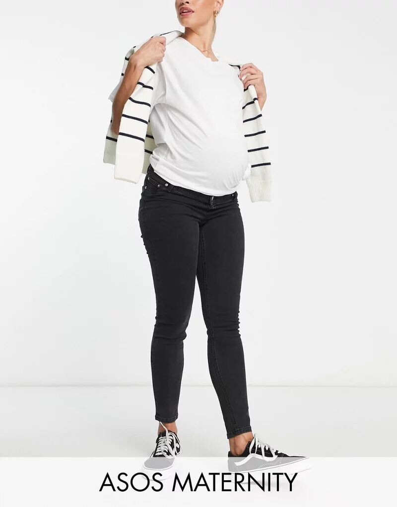 

Черные джинсы скинни ASOS DESIGN Maternity с завышенной талией