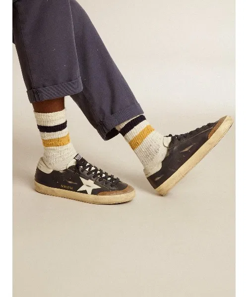 Носки Golden Goose с потертостями и полосками, хлопок, белый — фото 3