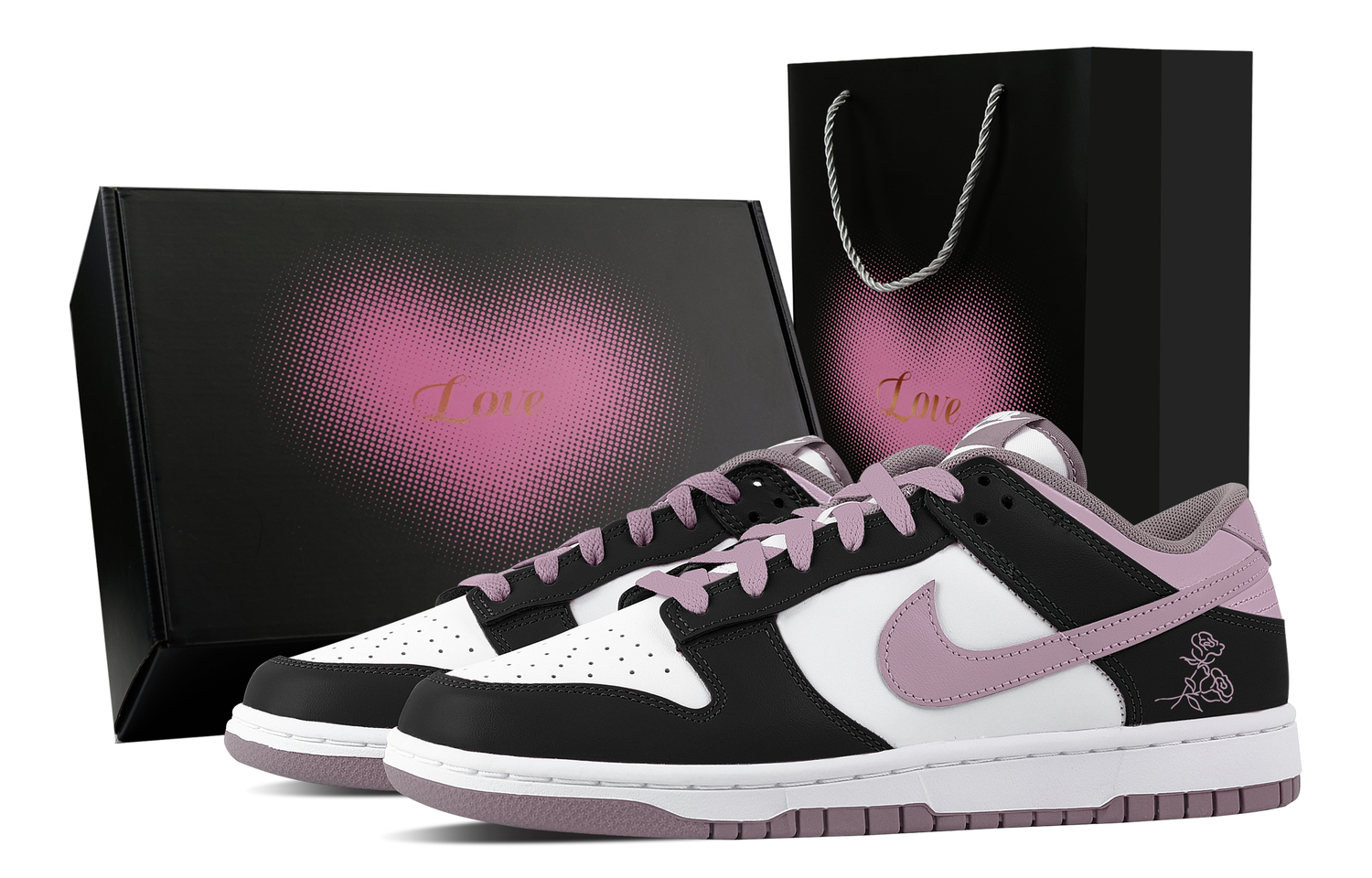 

Nike Кроссовки для скейтбординга Dunk Black Rose Purple Charm, Heart Box, устойчивые к истиранию, низкие, унисекс, черно-фиолетовые