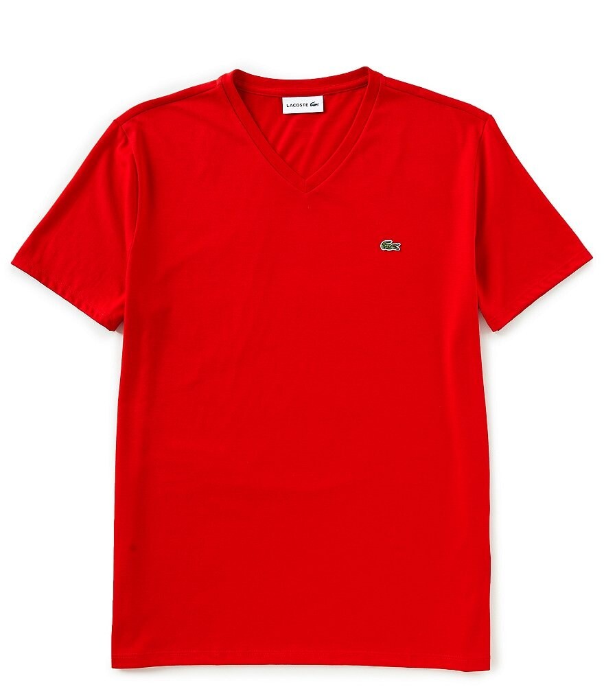 

Хлопковая футболка Lacoste Pima с короткими рукавами и v-образным вырезом, красный