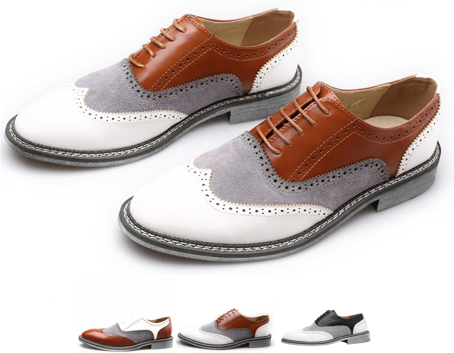 

Мужские оксфорды GLBDU Wingtip с двухцветной вставкой и перфорацией: модные классические кожаные туфли с круглым носком и шнуровкой, низкий верх, коричневый