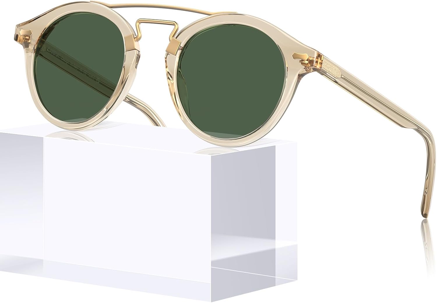 

Солнцезащитные очки CARFIA Small Face Acetate Double Bridge для женщин, поляризованные, с защитой от УФ-излучения, в стиле ретро с металлическими перемычками, круглые, 2. Clear Yellow Frame Green Lens