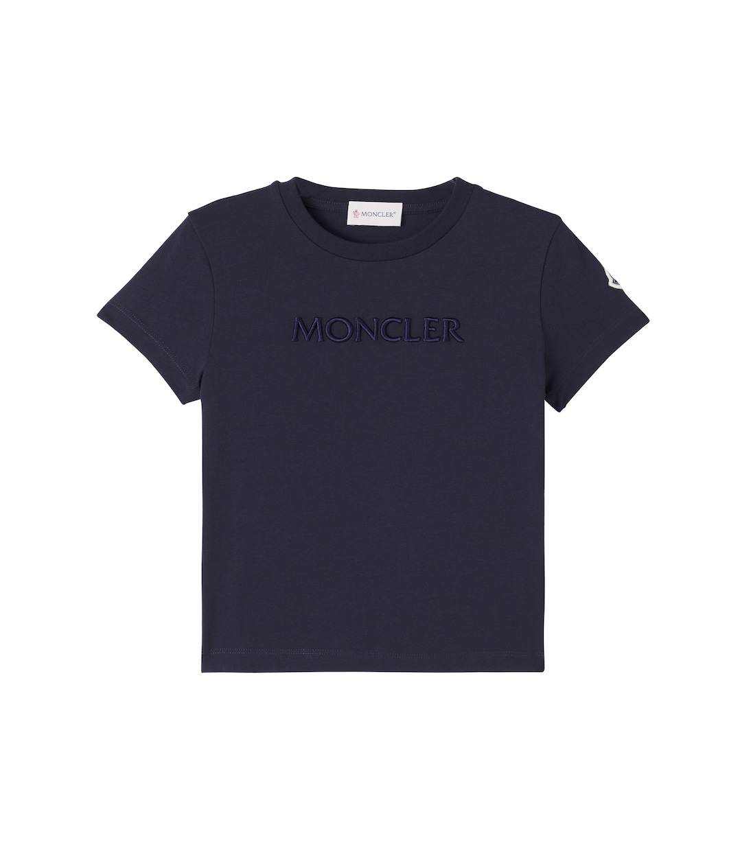 

Футболка из хлопкового джерси с вышитым логотипом Moncler Enfant, темно-синий