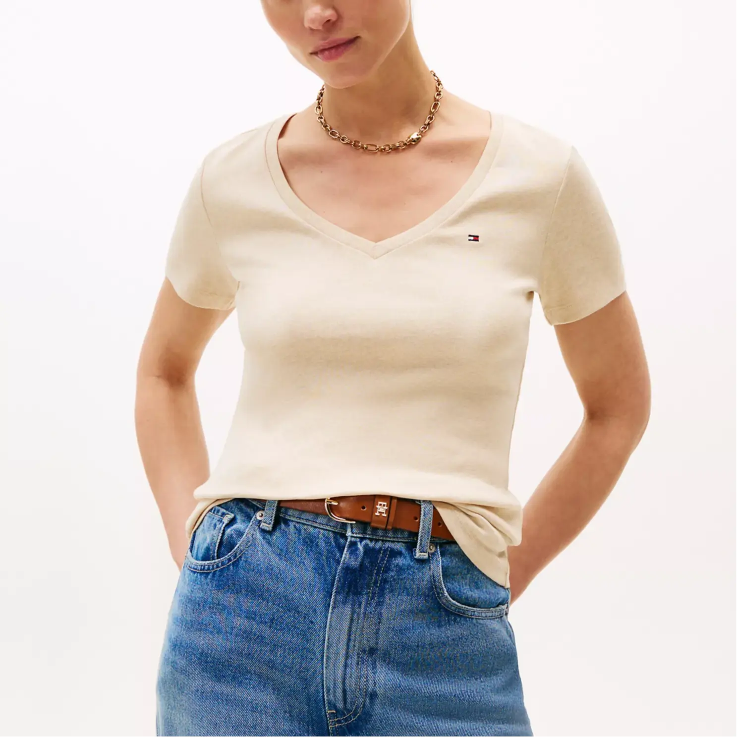 Обычная футболка женская Tommy Hilfiger, Oat — фото 3