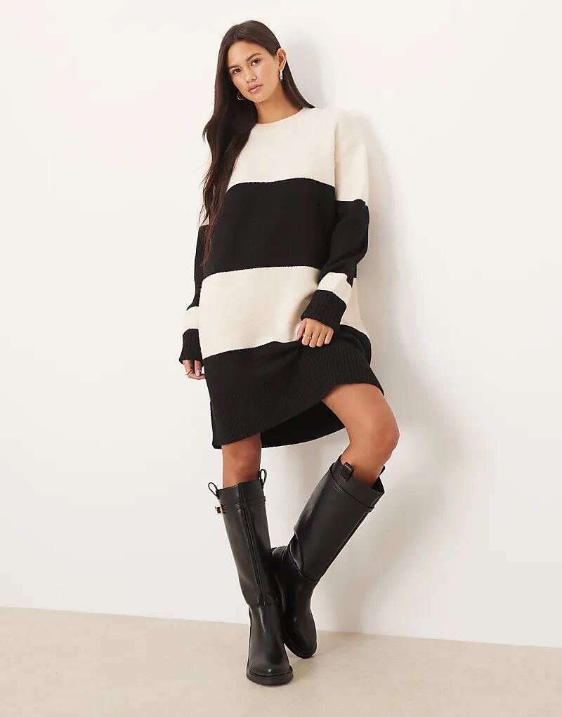 

Трикотажное мини-платье Vila в черно-кремовом цвете с эффектом колор-блок