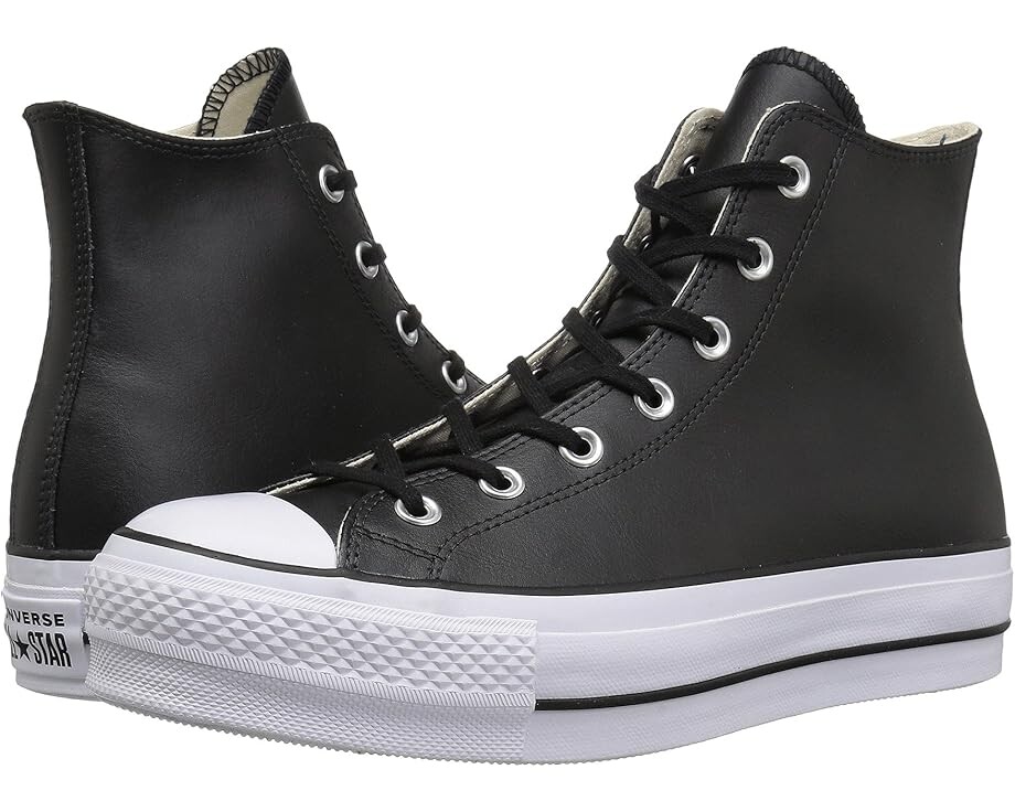 Кроссовки Converse Chuck Taylor All Star High Top Platform Leather Sneaker, цвет Black/Black/White