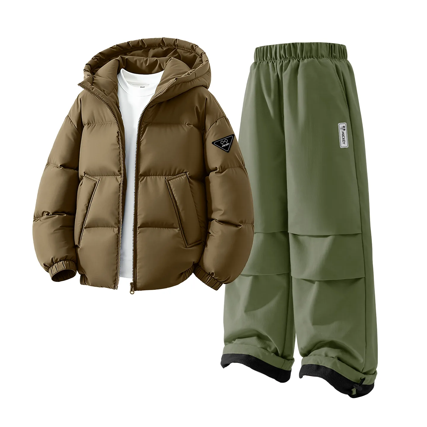Детская повседневная худи с капюшоном Disney, [Thickened and Fleece-Lined]DiH Triangle Hook-and-Loop K Brown+DiH Square Hook-and-Loop K Army Green