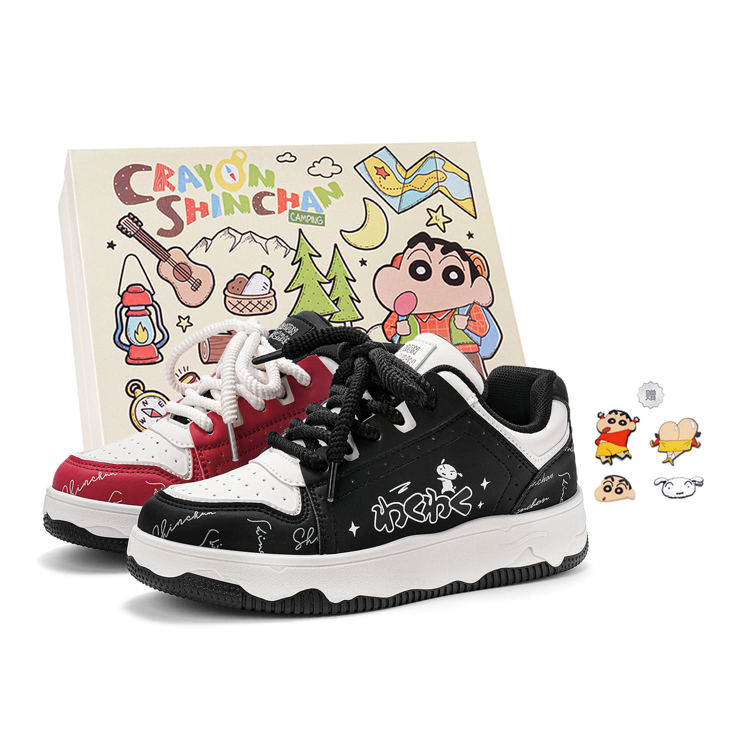 

Crayon Shinchan Низкие скейтерские кроссовки унисекс черно-красные непарные с двумя случайными каплевидными подвесками, цвет Black Red Mismatched+2 Random Drip-Molded Charms