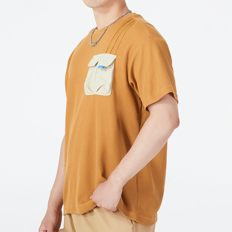 Футболка Men's adidas neo Contrasting Colors Pocket Athleisure Casual Sports Round Neck Short Sleeve Wheat T-Shirt HN4706, разноцветный — фото 4