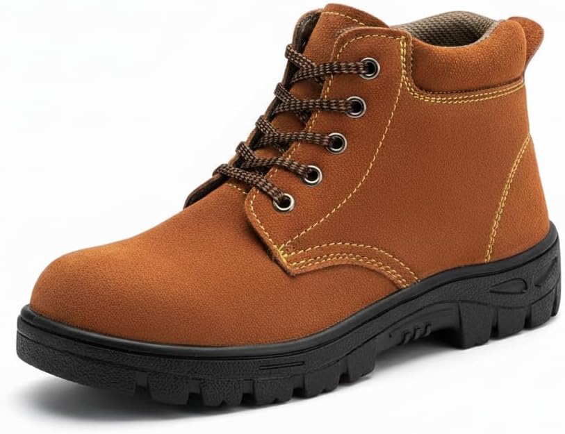 

Ботинки FLOWERGIRR для мужчин с стальным носком, проколоустойчивые, защитные от электрического удара, водонепроницаемые кожаные противоскользящие промышленные строительные ботинки для сварки, Taupe Lace-up