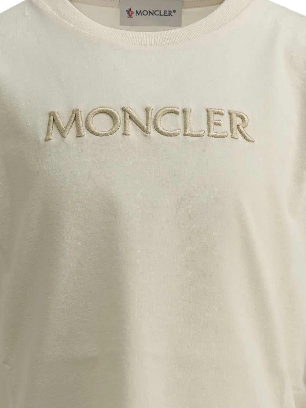 Футболка с вышитым логотипом Moncler Enfant, бежевый — фото 3