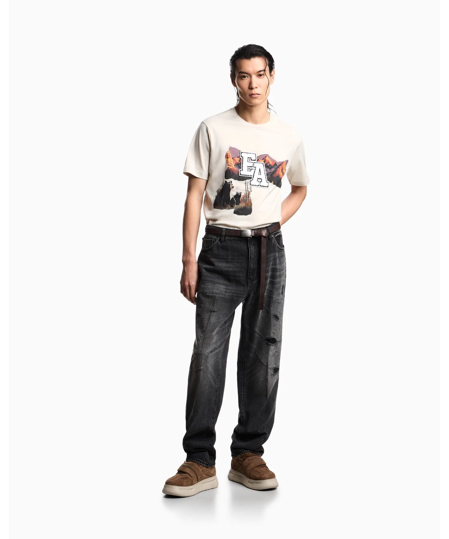 【Emporio Armani】Футболка Apres, трикотажная, с принтом «Горы» — фото 4