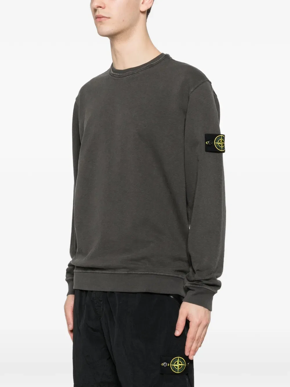 Толстовка с круглым вырезом и нашивкой с логотипом Stone Island, серый — фото 3
