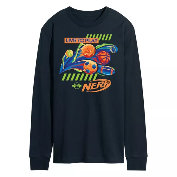

Мужская футболка с длинным рукавом и принтом Live to Play Nerf, синий