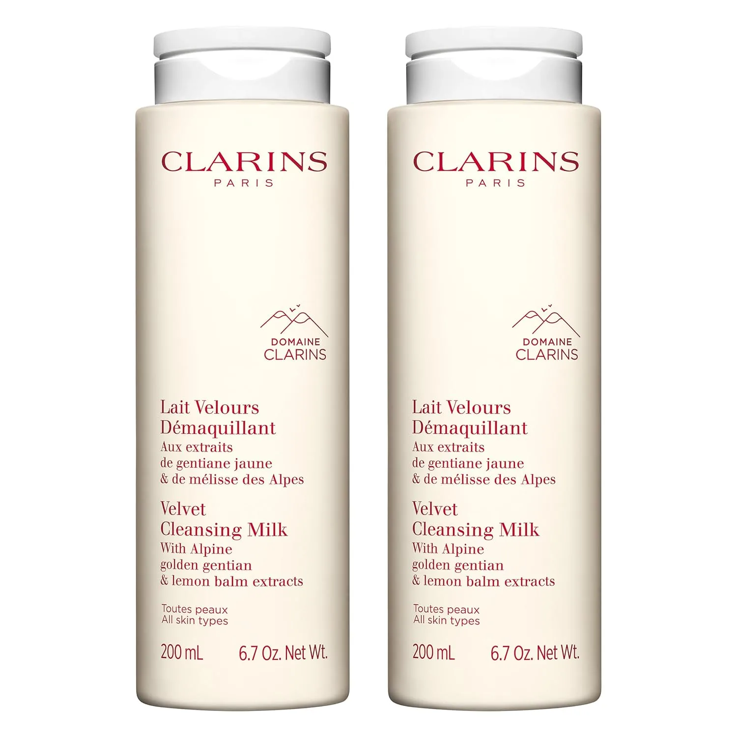 Clarins Velvet Cleansing Milk - очищающее молочко, увлажняет и балансирует микробиом кожи, тестировано дерматологами и офтальмологами, без красителей, для всех типов кожи 379.89 г (2 шт.)