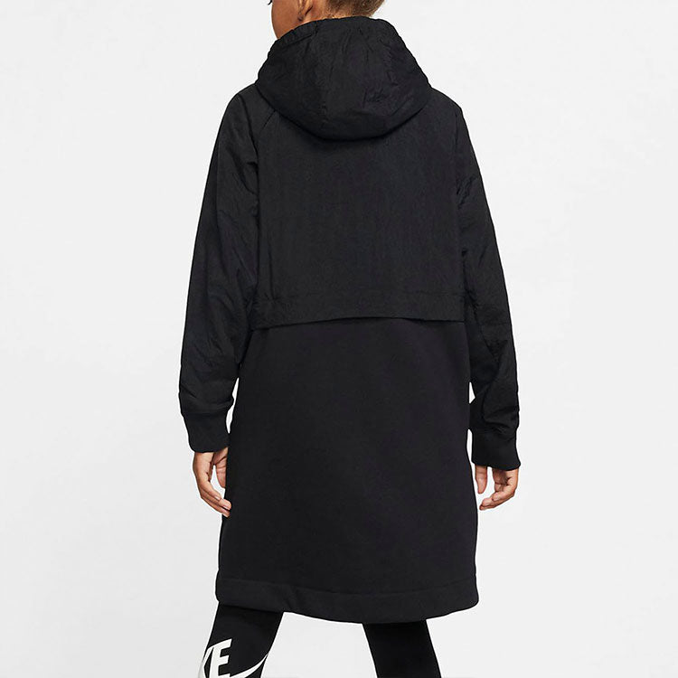 Куртка (GS) Nike Logo Printing Fleece Hooded Mid-Length Sports Girls Black Jacket — фото 3