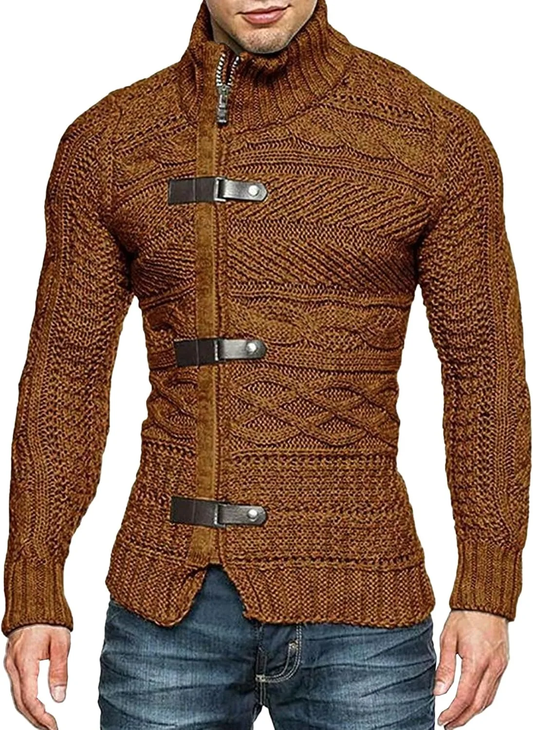 

Мужской свитер с цветными блоками Stand Collar Slim Fit JEShifangjiusu