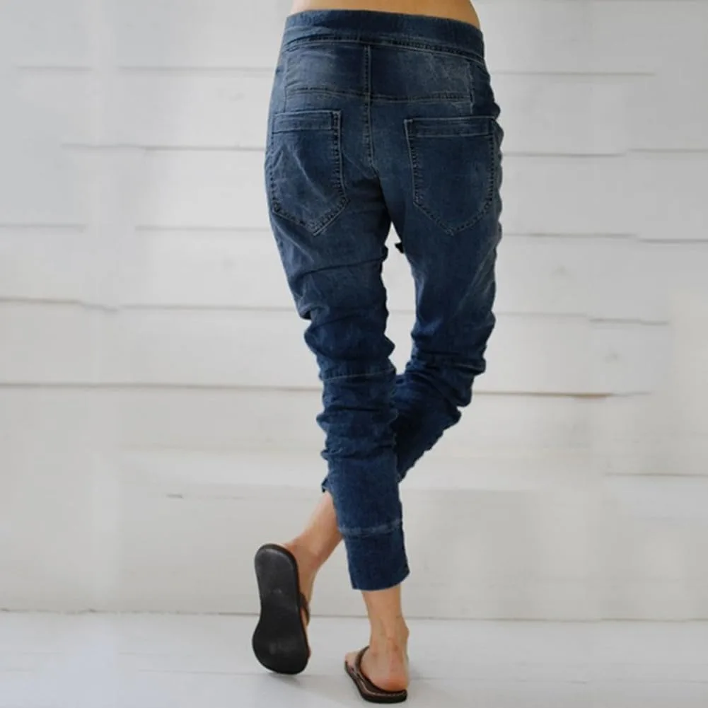 Женские классические джинсы slim fit на шнурке с высокой талией — фото 2