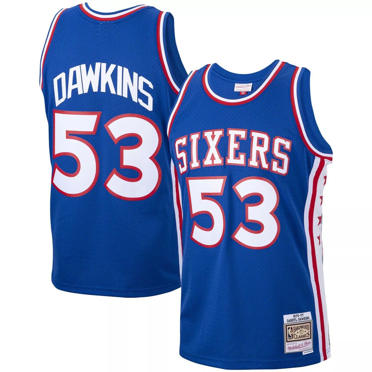 

Мужское джерси Mitchell & Ness Darryl Dawkins Royal Philadelphia 76ers 1976-77 Hardwood Classics Swingman Player